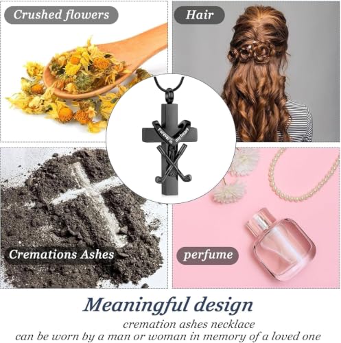 zeqingjw Cross Urn Necklace for Ashes for Men Women Stainless Steel Cremation Golf Clubs Jewelry Ashes Keepsake Memorial Pendant Ash Holder of Loved Ones Black