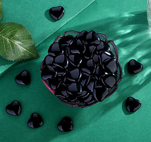 QINJIEJIE 20 PCS Natural Heart Healing Crystals Black Obsidian Stones Bulk