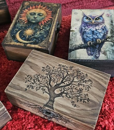 Tree of Life Wooden Jewelry Box | Engraved Rustic Jewelry and Keepsake Storage Case & Trinket Organizer with Engraved Design (Natural Walnut Finish) Tree of Life (Natural Walnut Finish)