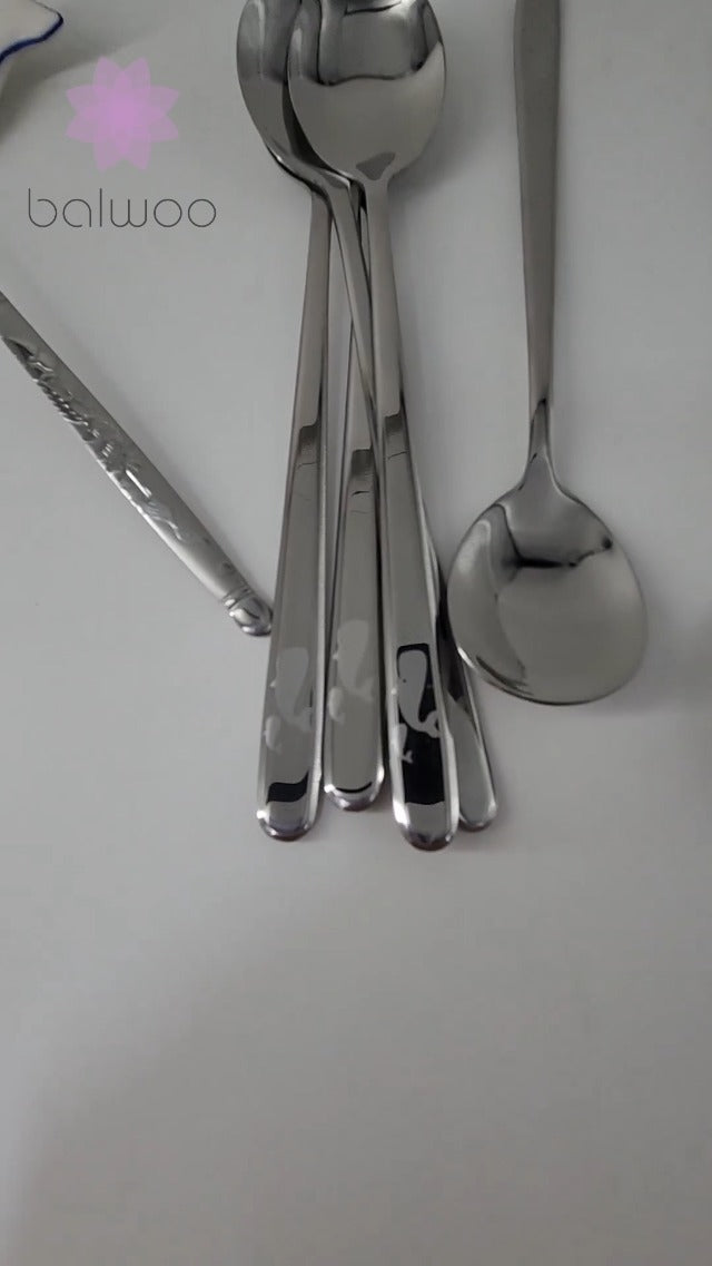 [6 P][Made in Korea] Korean Style Soup Spoon 8.5 inch Premium 430(18/0) Stainless Steel Dessert Spoons Dinner Spoon, Table Spoon, Rice Spoon Ice Cream Scoop (Crane) Crane