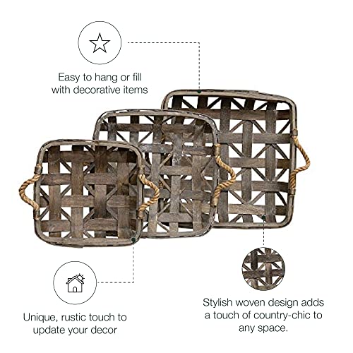 CWI Square Tobacco Basket with Metal Straps - Small, Medium, and Large Hanging Basket for Wall Storage and Decorations - 3 - Dark Brown