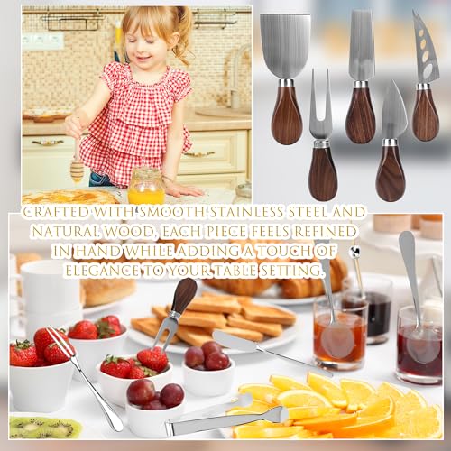 107 Pcs Charcuterie Board Set with Ceramic Bowls Cheese Knives with Walnut Handles Stainless Steel Charcuterie Board Utensils Silver Serving Set for Wedding Party Appetizers