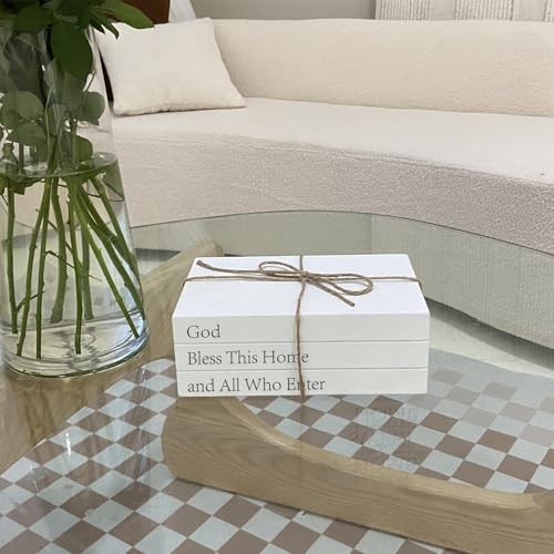 Decorative Books for Home Decor, White Faux Books for Decoration, Rustic Farmhouse Stacked Display Books (God Bless This Home and All Who Enter) God Bless This Home and All
