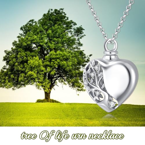 Tree of Life Urn Necklace for Ashes, 925 Sterling Silver, 5A Cubic Zirconia, Women's Adult Unisex Minimalist Pendant Necklace, Gift for Loss Survivors, Christmas, Birthday, Anniversary