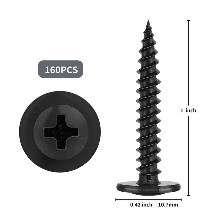 [Australia - AusPower] - 160Pcs #8 x 1 Inch Wood Screws Phillips Modified Truss Head Stainless Steel 410 Quick Metal Self Tapping Screws,Black Zinc Plated Black 