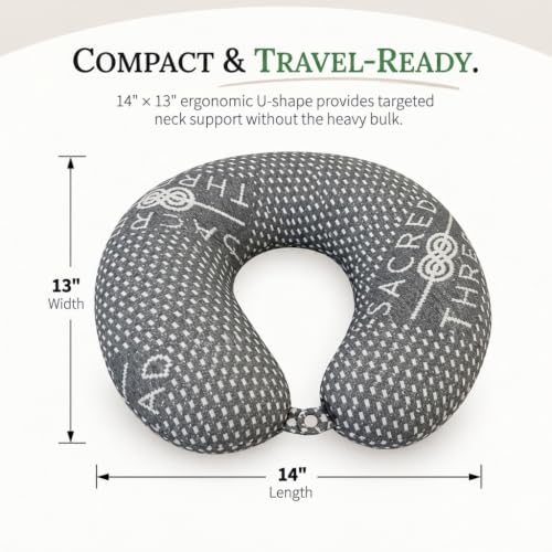 Sacred Thread grey bamboo rayon travel neck pillow showing soft fabric and ergonomic design for comfortable support during travel.