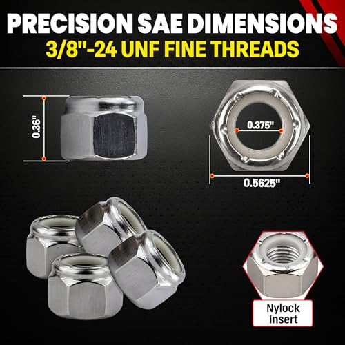 Stainless steel 3/8-24 nylon insert lock nuts, SAE fine thread Nylock nuts by Chenango Supply