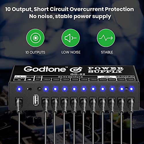 Guitar Pedal Power Supply 10 Way DC Outputs for 9V 12V 18V Effect Pedal with USB(5V2A) Port GD-02 US GD-02 with USB