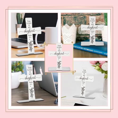 Psalm 23 1 Bible Verses Cross Decor Inspirational Scripture Gifts for Women Faith Men Friend Coworker Encouragement Christian Religious Stainless Steel Cross Desk Decorative Signs Plaques COR5 Psalm 23 1