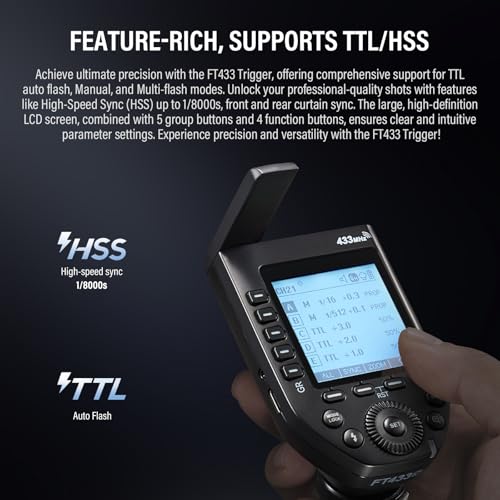 Godox FT433-S TTL Wireless Flash Trigger for Sony Camera, 433MHz 2 in 1 Flash Transmitter 32 Channels with Reciever 1/8000s HSS TTL TCM Function for Godox AD200Pro II AD600Pro II AD600BM II (FT433-S)