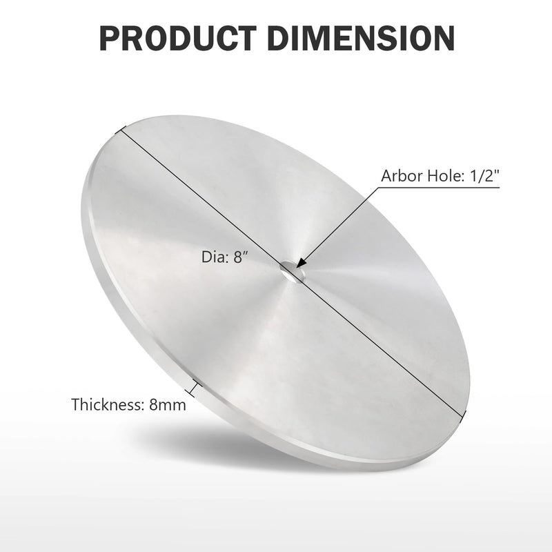Aluminum Grinding & Polishing Disc Base Plate - 8" x 1/2" Arbor for Flat Abrasive Wheels & Slant Cabber Machines & Backer-Disc - 1 Pack Solid 8 Inch