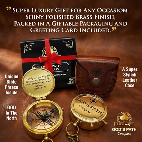 God's Path Compass – Baptism | Communion & Confirmation Gift for Teenage Boys | Christening, Catholic, Religious Graduation Gifts for Men – Greeting Card Included God's Path - Leather Case