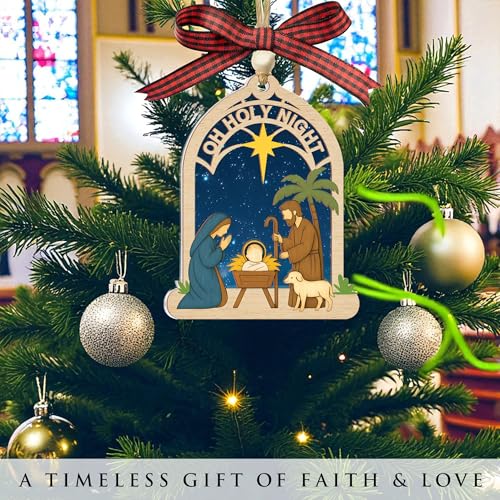 Nativity Christmas Layered 3D Ornament – Religious Holy Family Ornament with Bethlehem Star, Christian Tree Decoration, Catholic Religious Gifts for Women Men, Christmas Ornaments 2025 Katinat -Kl- Nativity Oh Holy Night