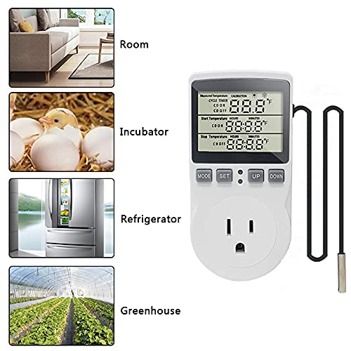 Digital Thermostat Plug Socket Temperature Controller Outlet 3m Probe 120V 15A 1800W C F Heating Cooling Control for Incubator Brewing Incubator Greenhouse Terrarium Heat Mat KT3100 No backlight