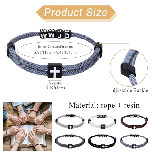 Flonge 6 Pcs WWJD Bracelet: Christian Cross Braided Bracelet Adjustable Rope with Wristband Knot Religious Gift for Men Women
