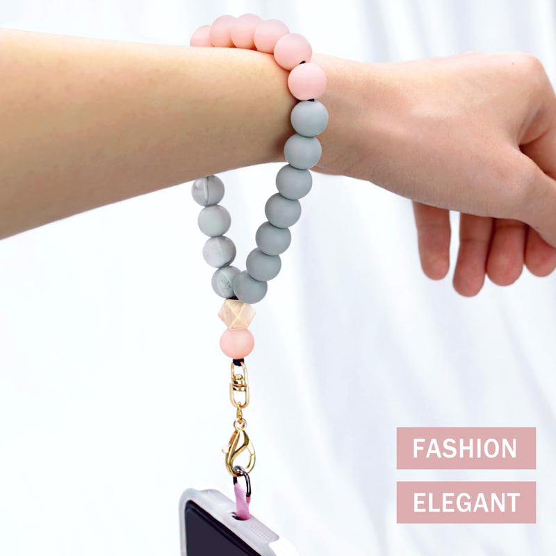 [Australia - AusPower] - Marble Silicone Beaded Phone Wrist Strap, Cellphone Lanyard with Tether Tab, Elastic Hands-Free Wristlet Bracelet Pink 
