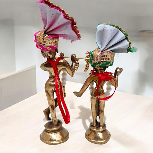 Brass Radha Krishna Idol 4.5 Inch – 420g Premium Murti | Hindu God Statue for Home Temple, Puja, Mandir Decor | Spiritual Gift & Decorative Showpiece