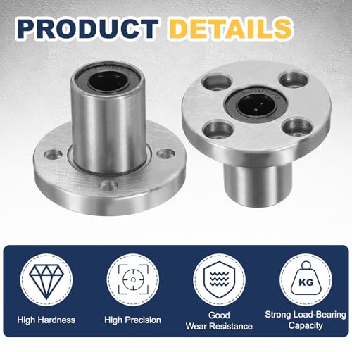 sourcing map 4 Pack LMF10UU Linear Ball Bearings, 10mm Bore Round Flange Linear Ball Bearings Flange Motion Bushing with Double Side Rubber Seal ABEC3 for CNC, 3D Printer