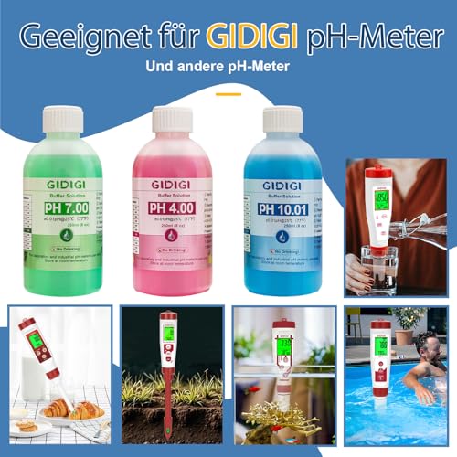 pH Meter Calibration Solution Kit, Contains pH 4.00, 7.00 and pH 10.01 Solution, pH Meter Probes Calibration Solution Buffer, pH Tester Accessories 250 ml x 3 (8.4 fl oz) pH4,7,10
