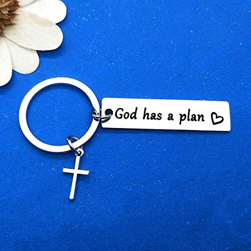 Religious Gift Keyring Inspirational Gift Christian Faith Keyring Encouragement Religious Keychain First Communion Baptism Gifts for Women Men Motivational Gift Christmas Graduation Birthday Gift God Has a Plan Keyring