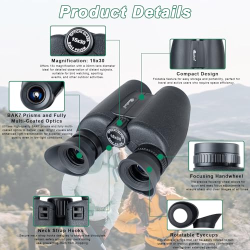 15x30 Binoculars for Adults High Power, Compact HD Waterproof Binoculars Binoculars (Bare)