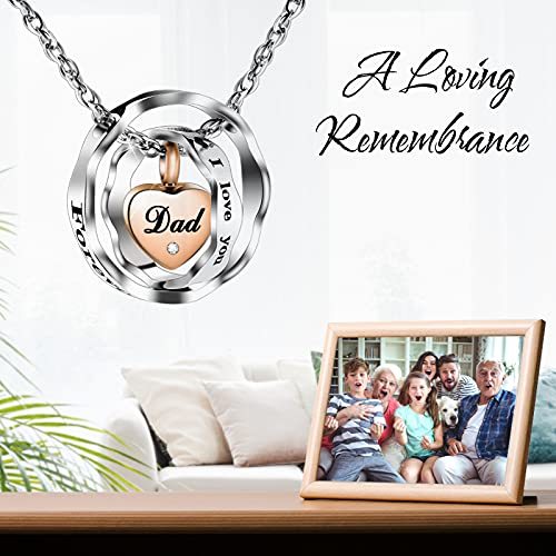SOITIS Urn Necklace for Ashes Stainless Steel Cremation Necklace with Heart Waterproof Ashes Necklace Memorial Keepsake Silver-Dad