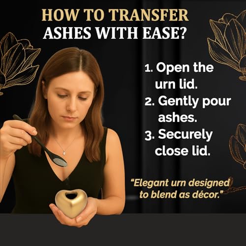 Small Urns for Human Ashes - Golden Heart Urn with Stand Small