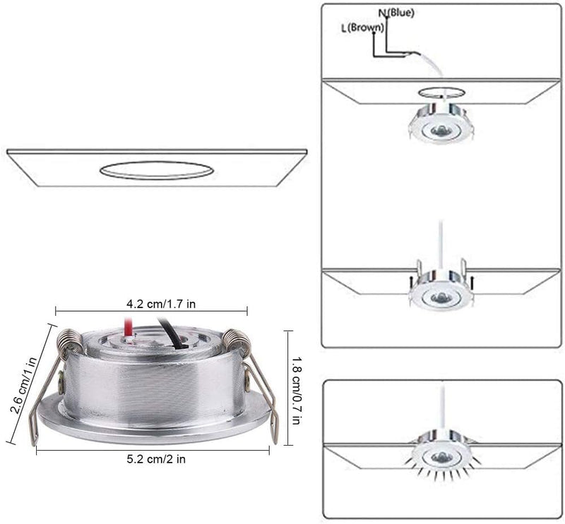 10 Pack 2 Inch LED Recessed Lighting, 1W 120LM Recessed LED Lights, Gimbal Adjustable Ceiling Lights Mini Spotlight Mini Spotlight Ceiling Light with Driver AC 120V Warm White/Silver 1W/10 Pack