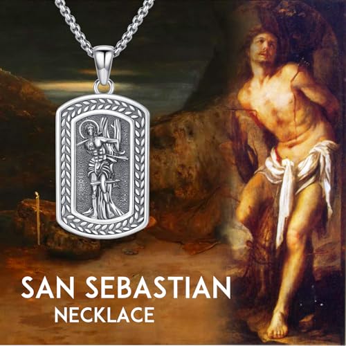 Saints Religious Necklace 925 Sterling Silver St. Christopher/St. Michael/Virgin Mary Miraculous Medal Patron Saint Religious Amulet Necklace Jewelry Gift for Women Men St. Sebastian Necklace