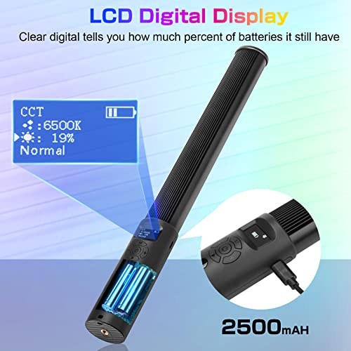 RGB Video Light Wand, Handheld Multi Color LED Tube Light Stick with Remote Control, Dimmable 2500K-6500K CRI97+ Full-Color LED Light with 2500mAh Rechargeable Battery, 12 Light Scenes Migic-P400S