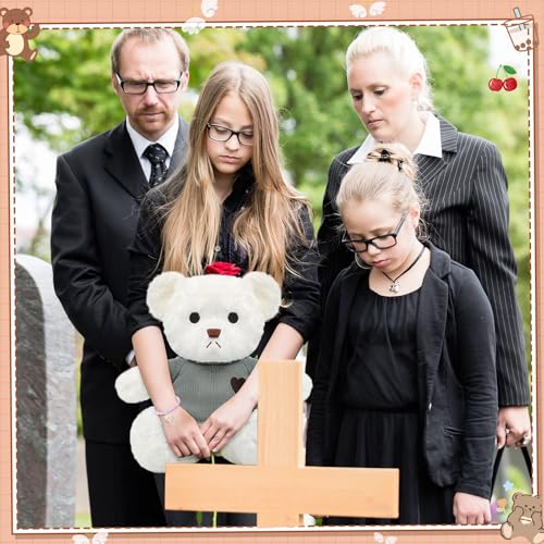 Kenning Cremation Keepsake Urn for Ashes Set, Memorial Bear with Mini Urn & Spoon, Acrylic Heart Memorial Plaque, Angel Wing Bracelet, Sympathy Bereavement Gift for Loss of Loved One or Pet (White) White