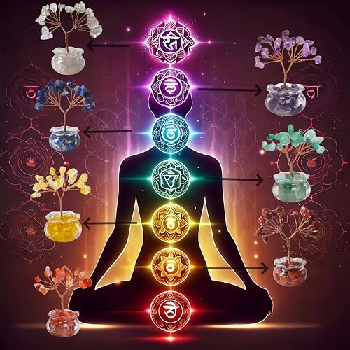 Crystal Tree Home Decor,12PC Crystal Tree Set of Life, mini Crystal Trees Chakra Decor for Home, 7 Chakra Gemstone Tree Crystals Decorations Suitable for Any Place (12PC style1) 12pc Style1