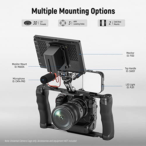 NEEWER Video Camera Cage Rig with Arca Type Base/Dual Grips/Expansion Holes/15mm Rods, Universal Stabilizer Compatible with Sony Canon Nikon DSLR/DSLM, Compatible with SmallRig Accessories, CA016