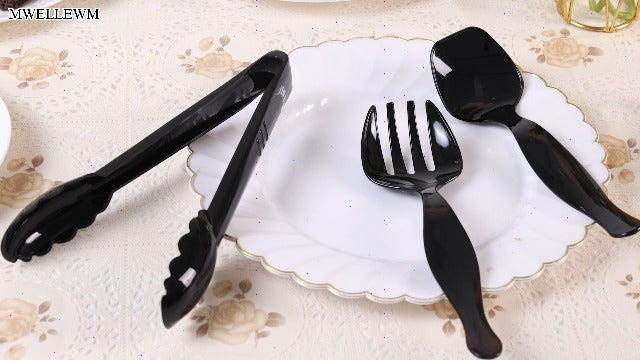 Mwellewm 36Pc Gold Plastic Serving Utensils Set,Disposable Spoons Tong Fork Gold Style 2 36 Pcs