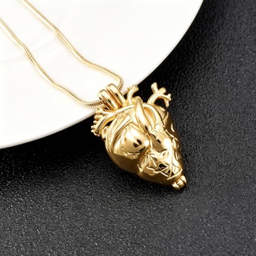 Anatomical Heart Urn Necklaces for Ashes Cremation Jewelry for Ashes Holder gold