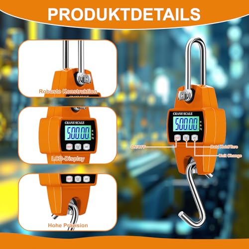 Crane Scales 500 kg 1100 lbs Electronic Hanging Scales Portable LCD Train Scales with Hook Train Scales Game Scales Digital for Hunting, Farm, Factory | 8 Labels & 2 Spoons, Rotating Cereal Dispenser for Muesli Rice Grains Candy...