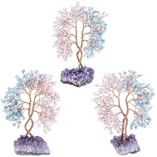 KYEYGWO 6" Aquamarine & Rose Quartz Crystal Money Tree for Wealth Good Luck Pink & Blue