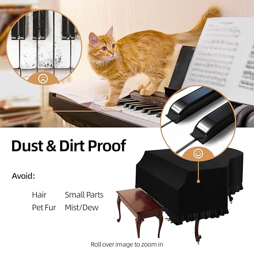 Grand Piano Keyboard Dust Cover, Music Stretchy Dirt Proof Keyboard Cover With Durable Elastic & Cord Lock Must Have Piano Accessories Grand