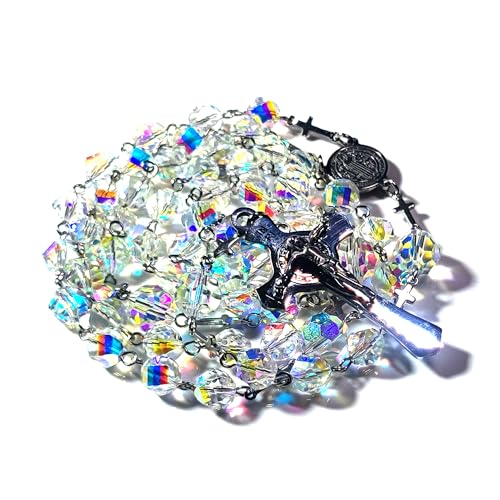 Premium Rosary Beads Chaplet Rotary Cutting Highly refractive Rhombus Artificial Crystal Glass Rosery Cross Catholic Gifts