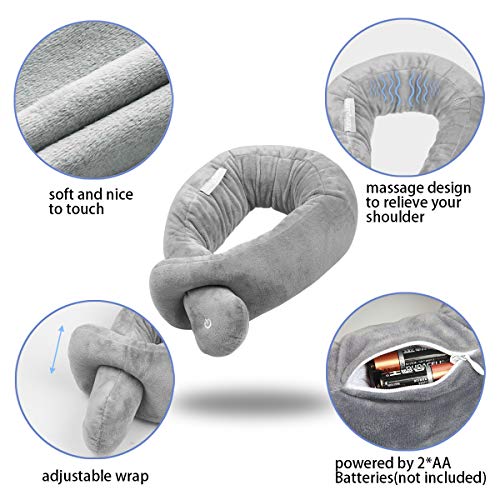 Neck Pillow, Neck Wrap Vibration Massaging Wireless Travel Pillow Soft Touch Breathable Head Support for Office Sofa Air Plane Grey