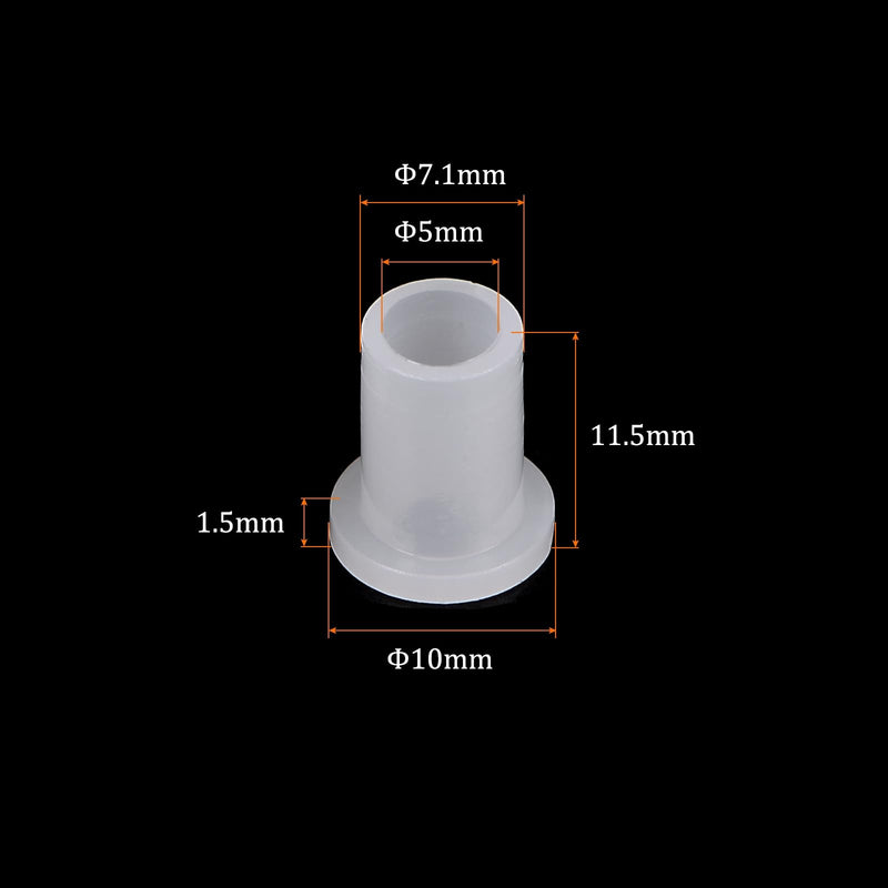 [Australia - AusPower] - 12pcs Nylon Flanged Sleeve Bearings [5mm Bore x 7.1mm OD x 11.5mm Length] Nylon Plastic Bushings for Shaft, White 