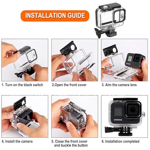 BO&DQQ Compatible for Go Pro Hero 4K (13 Mini) Black Waterproof Housing Case 60M/196FT Protective Underwater Diving Case Shell with Cameras Handle Mount Accessories Kit for Hero 4K Black