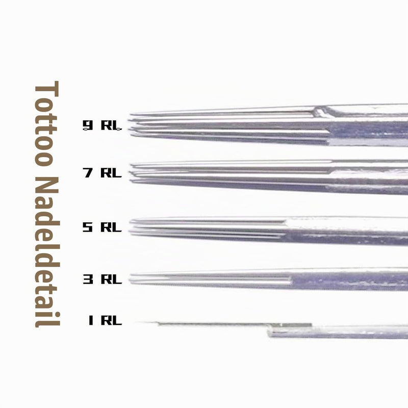 LATTCURE Disposable Sterile Tattoo Needles, 50 Pieces Tattoo Needles Set, Mixed Tattoo Needles, 1RL 3RL 5RL 7RL 9RL, Needles Stick and Stainless Steel Needles Set for Liner and Shader, Tattoo
