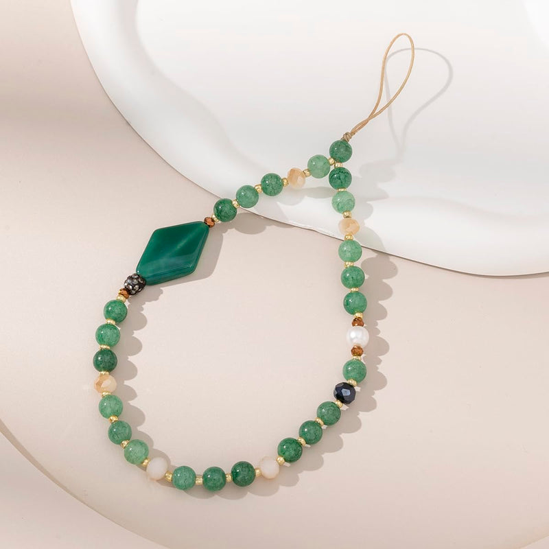 [Australia - AusPower] - S.J JEWELRY Phone Charm Phone Wrist Strap with Tether Tab Beaded Phone Lanyard Phone Wristlet Handmade Semi-Precious Gemstone Phone Chain Green 