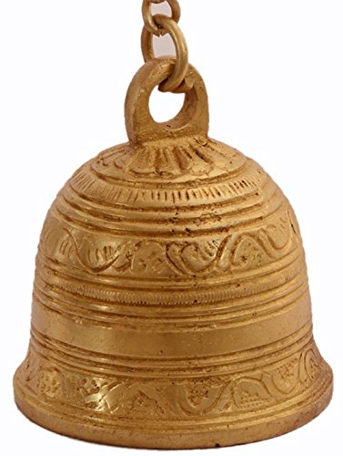 Purpledip Beautiful Brass Hanging Bell with Unique Sculpting: for Home Temple, Door, Hallway, Porch Or Balcony; Memorable Décor Gift (11046)