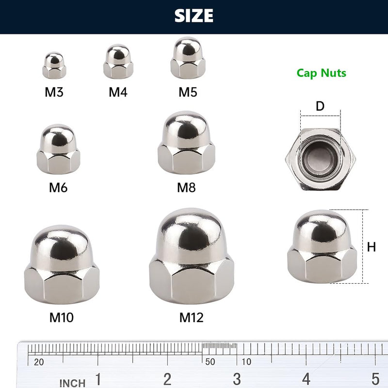 [Australia - AusPower] - Metric M8 Stainless Steel Acorn Cap Nuts, 304 SS (18/8), Bright Finish, Corrosion Resistant Dome Head Cap Nut for DIY & Construction, 20-Pack 