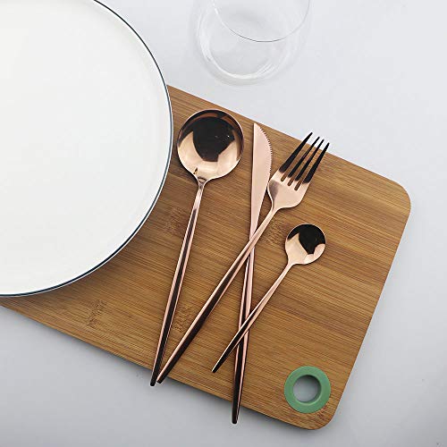 JASHII 24 Pieces 304 Stainless Steel Rose Cutlery Set Home Kitchen Silverware Set, Mirror Polished, Knife/Fork/Spoon, Modern Elegant Silverware Set for Party, Christmas Rose Gold