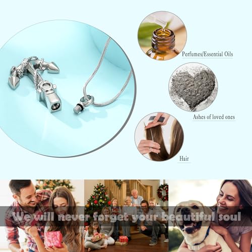 Anchor Urn Necklace for Ashes Cremation Jewelry Stainless Steel Memorial Necklace Ash Holder for Human Pets Keepsake Jewelry for Loved Ones with Fill Tool A-Sliver