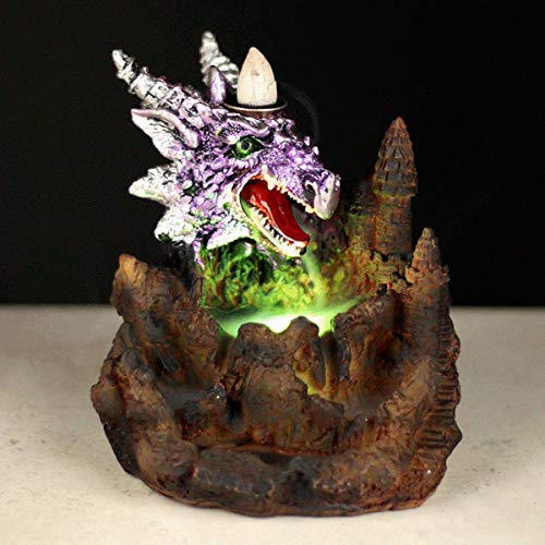 Puckator Purple Dragon LED Backflow Incense Burner - Home Zen Meditation Decor Accessories - Incense Waterfall Cone Burner - Spiritual Feng Shui Gothic Goth Relaxation Gifts Gift - Desk Ornaments