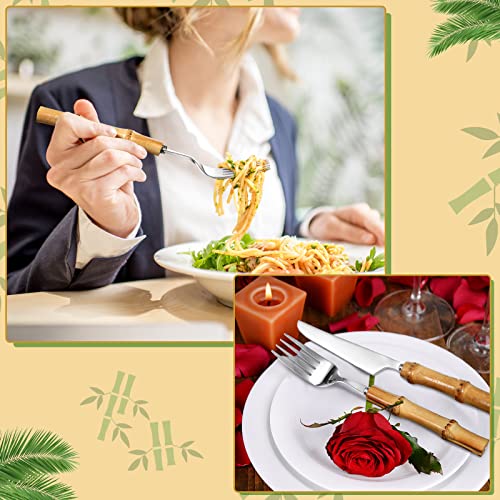 EBOOT 30 Pcs Bamboo Silverware Set 18/8 Stainless Steel Flatware Set Silver